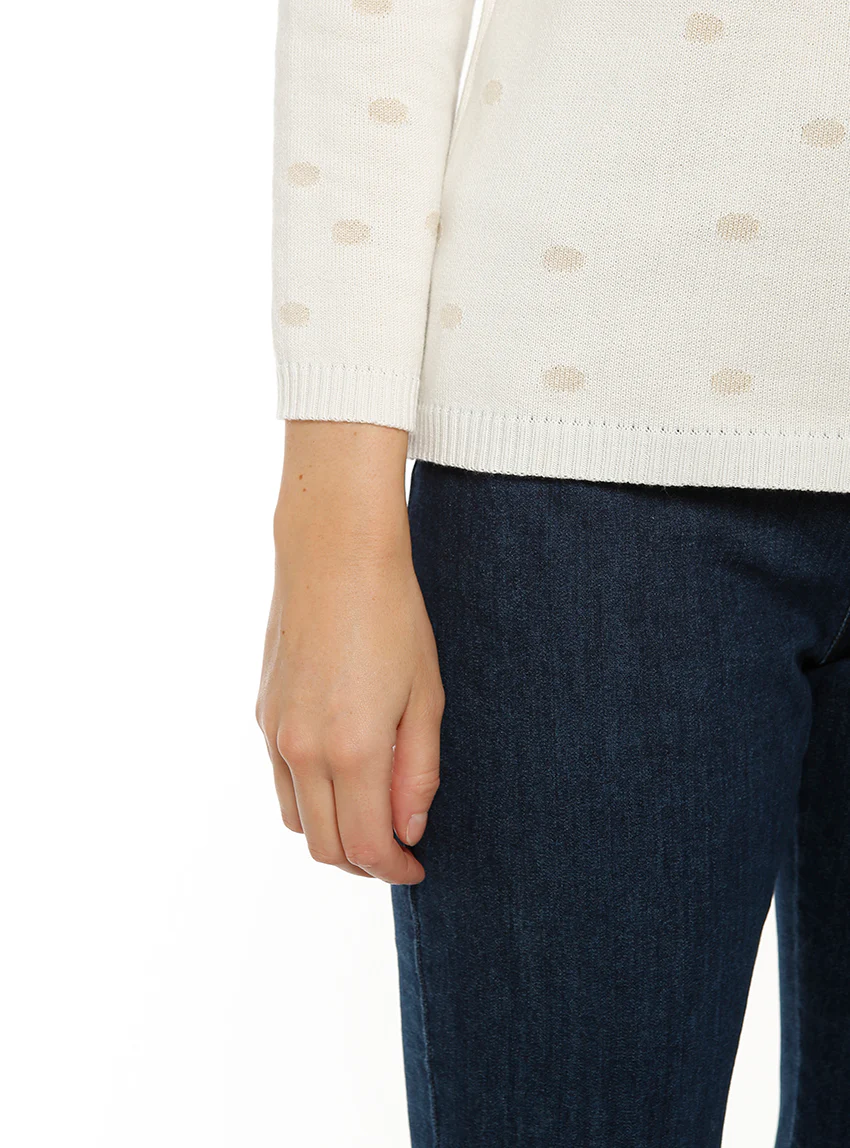 Pull femme à pois beige lin en coton