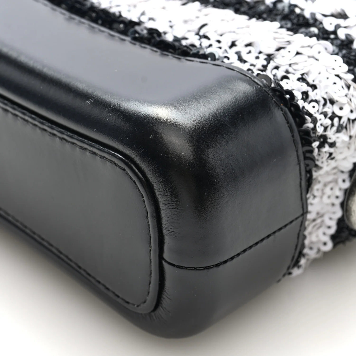 Sequin Calfskin Small Gabrielle Hobo Black White
