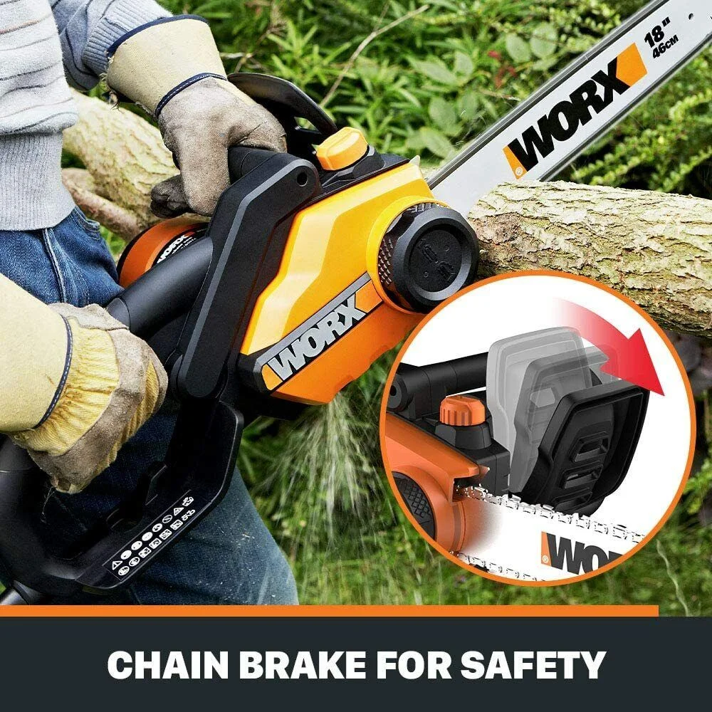 WG304.2 18in 15 Amp Electric Chainsaw with Auto-Tension, Chain Brake - Image 3
