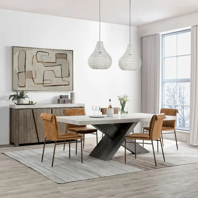 Modern Dining Table with Concrete Top and X Shape Base