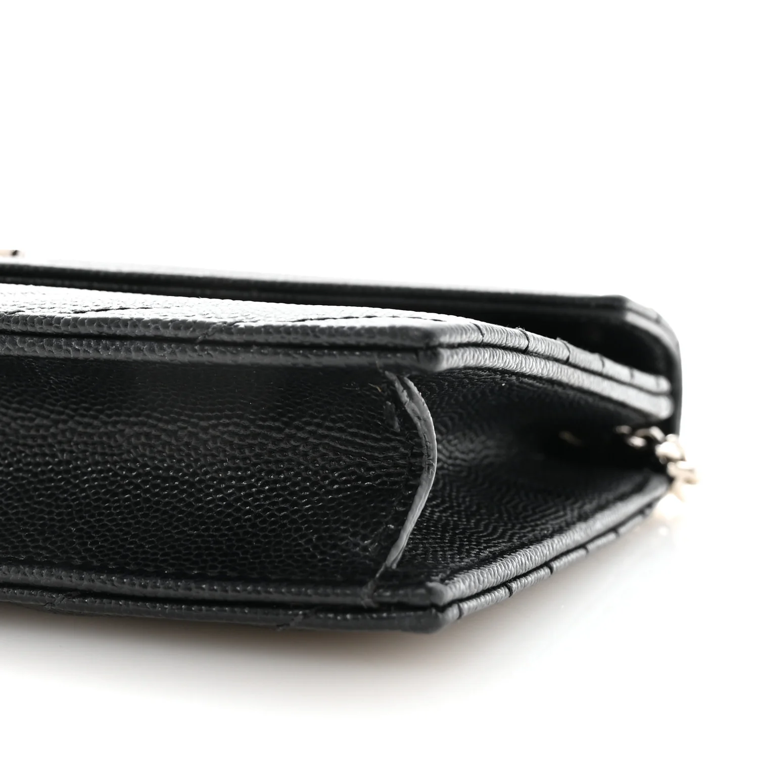 Grain De Poudre Matelasse Chevron Monogram Envelope Chain Wallet Black