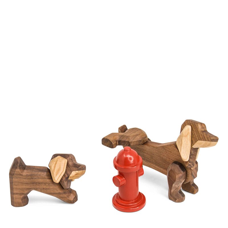 Dachshund trefigur 11 cm valnøtt/ask