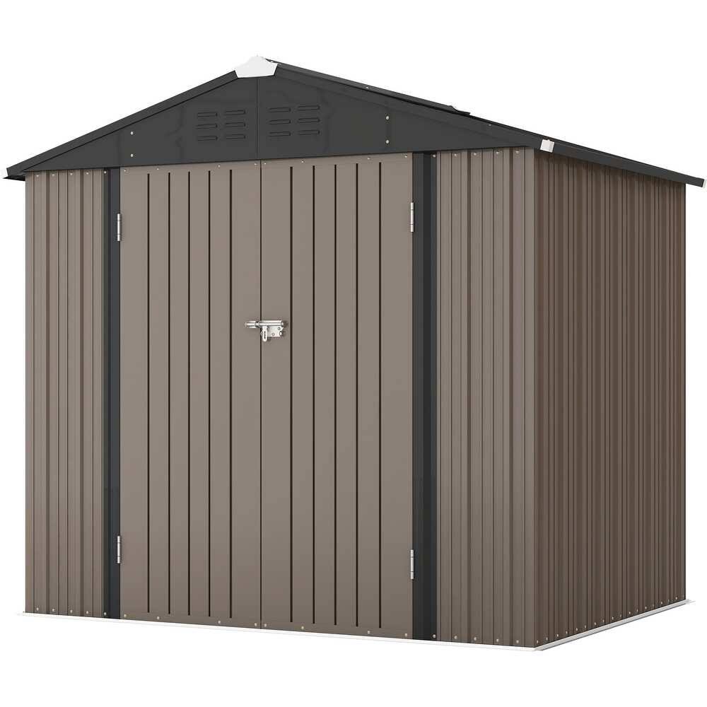 Patiowell 8' x 6' Metal Shed Outdoor Storage Shed with Sloping Roof and Double Lockable Door, Brown
