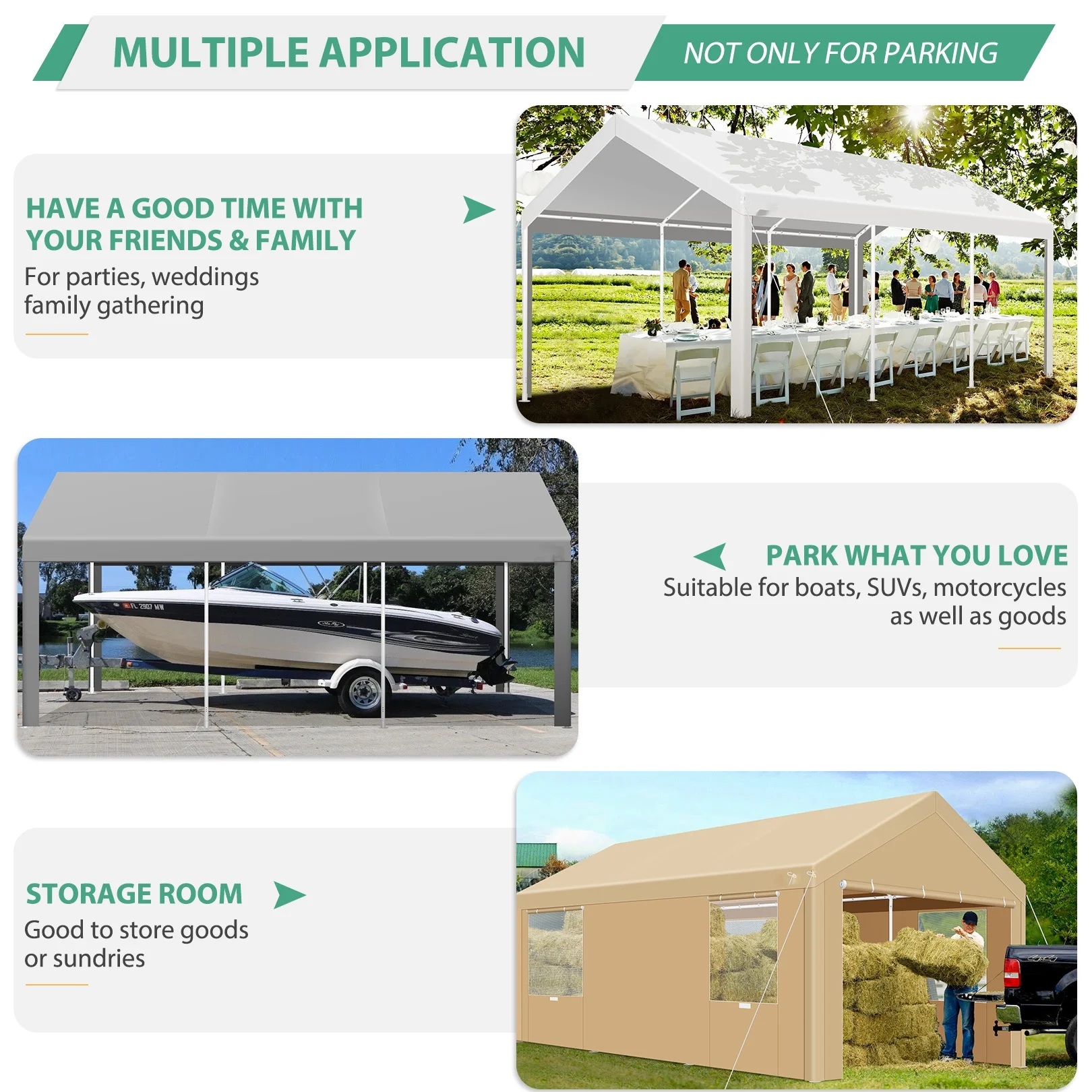 Carport 10'x20' Large Heavy Duty Car Canopy with Steel Frame, Portable Garage Wedding Tent Big Tents Carports Shelter, All-Season Tarp for Outdoor Party Birthday, White(10×20/White) - Image 5