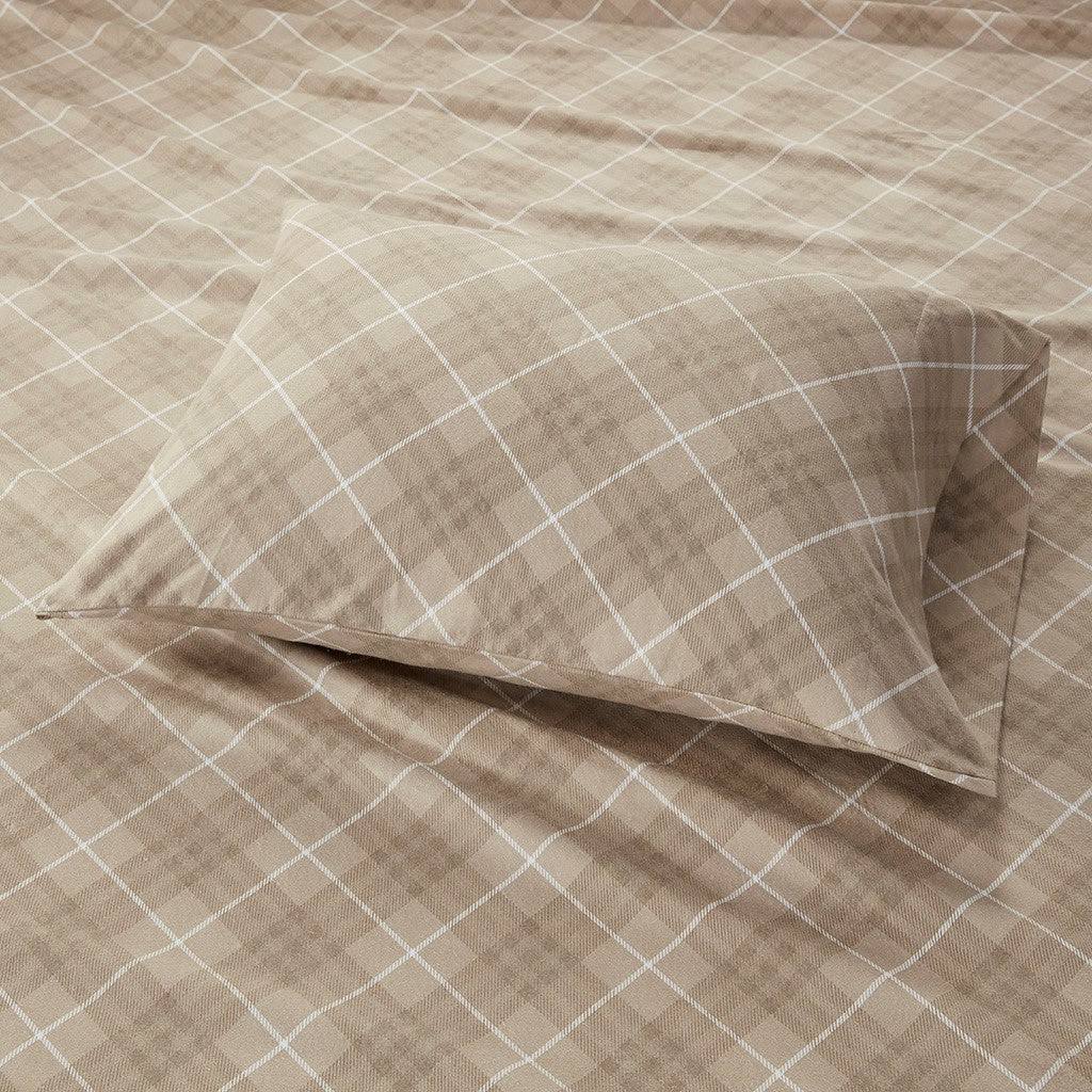 True North by Sleep Philosophy Cozy Flannel Queen Tan Plaid Sheet Set