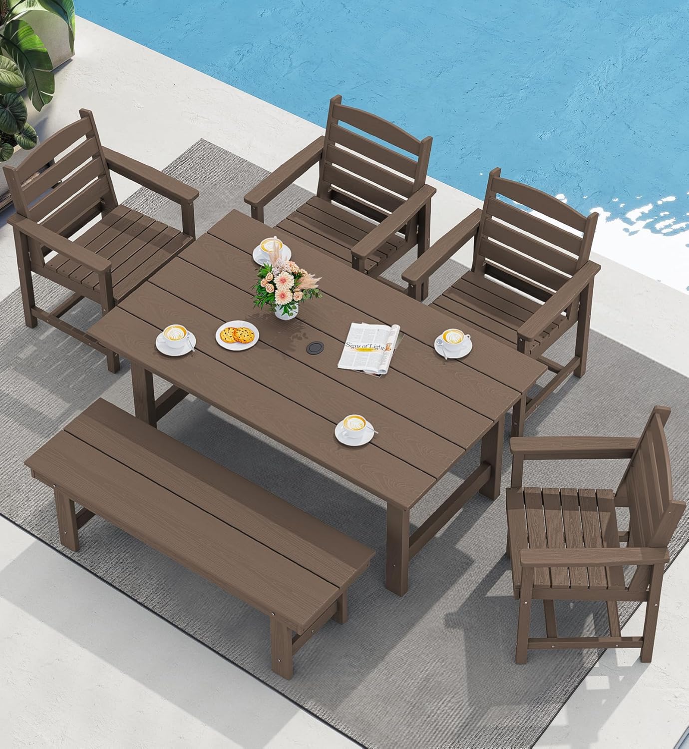 Ensemble de table et chaises de jardin SERWALL en PEHD (7 pièces)