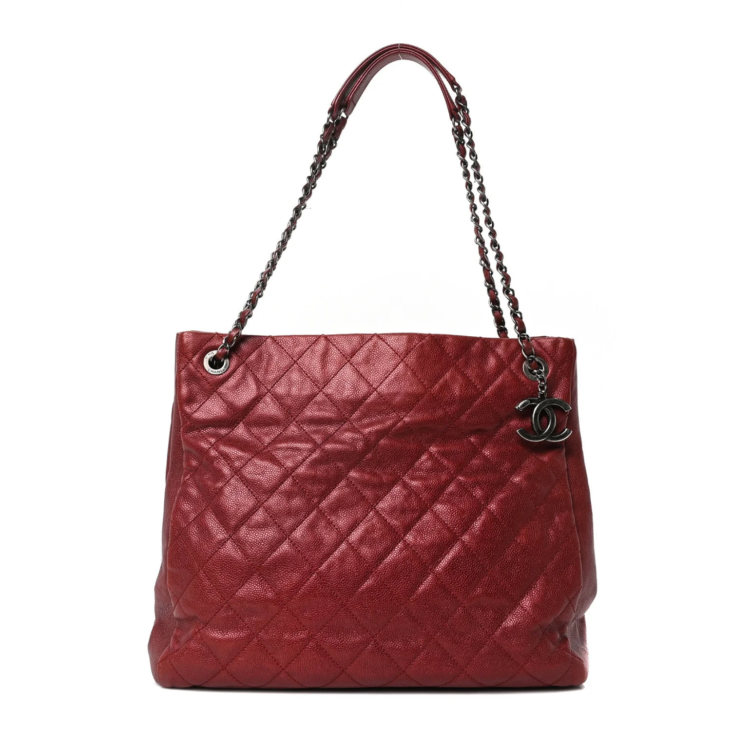 Iridescent Caviar Quilted Tall Chic Shopping Tote Red
