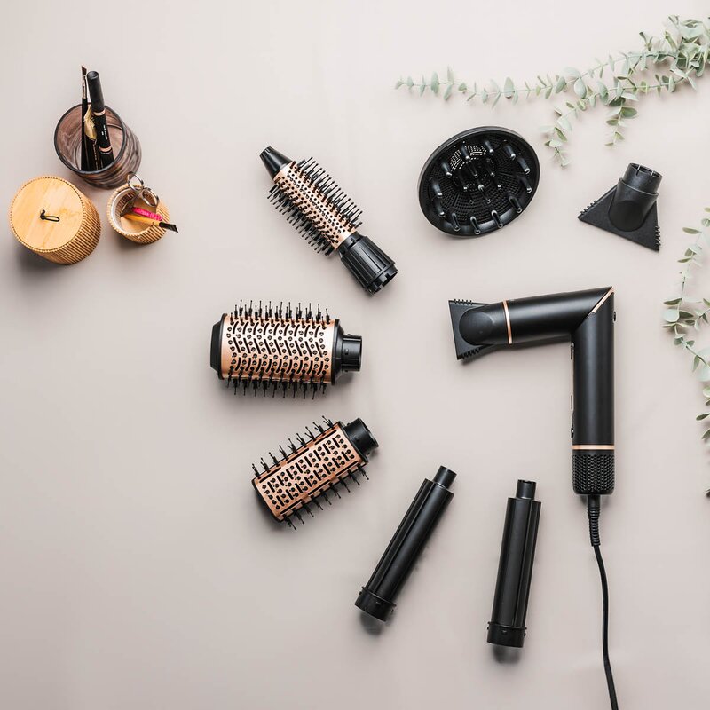 Hot Air Styler Deluxe multistyler og hårføner 8 hoder svart