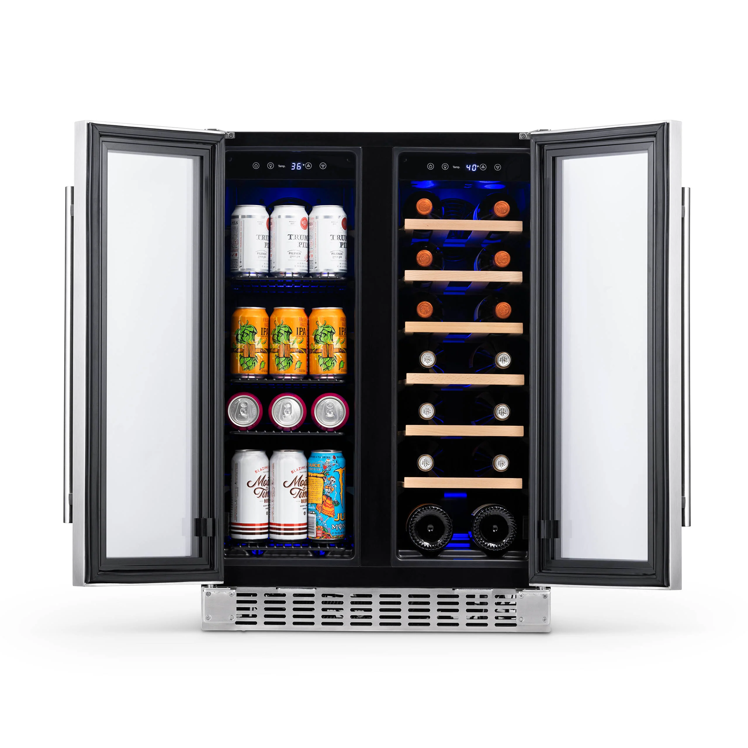 Newair 58-Can, 18-Bottle Premium Built-in Dual Zone Beverage Fridge - 24