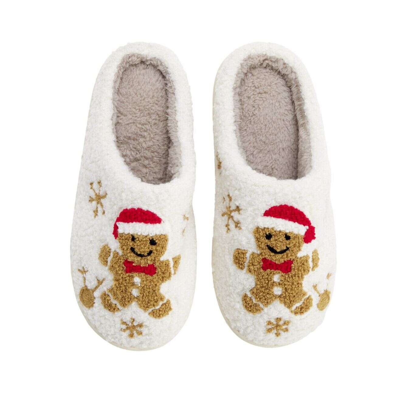 Chaussons femme molleton motif bonhomme pain d'épices blanc et marron (3 tailles)