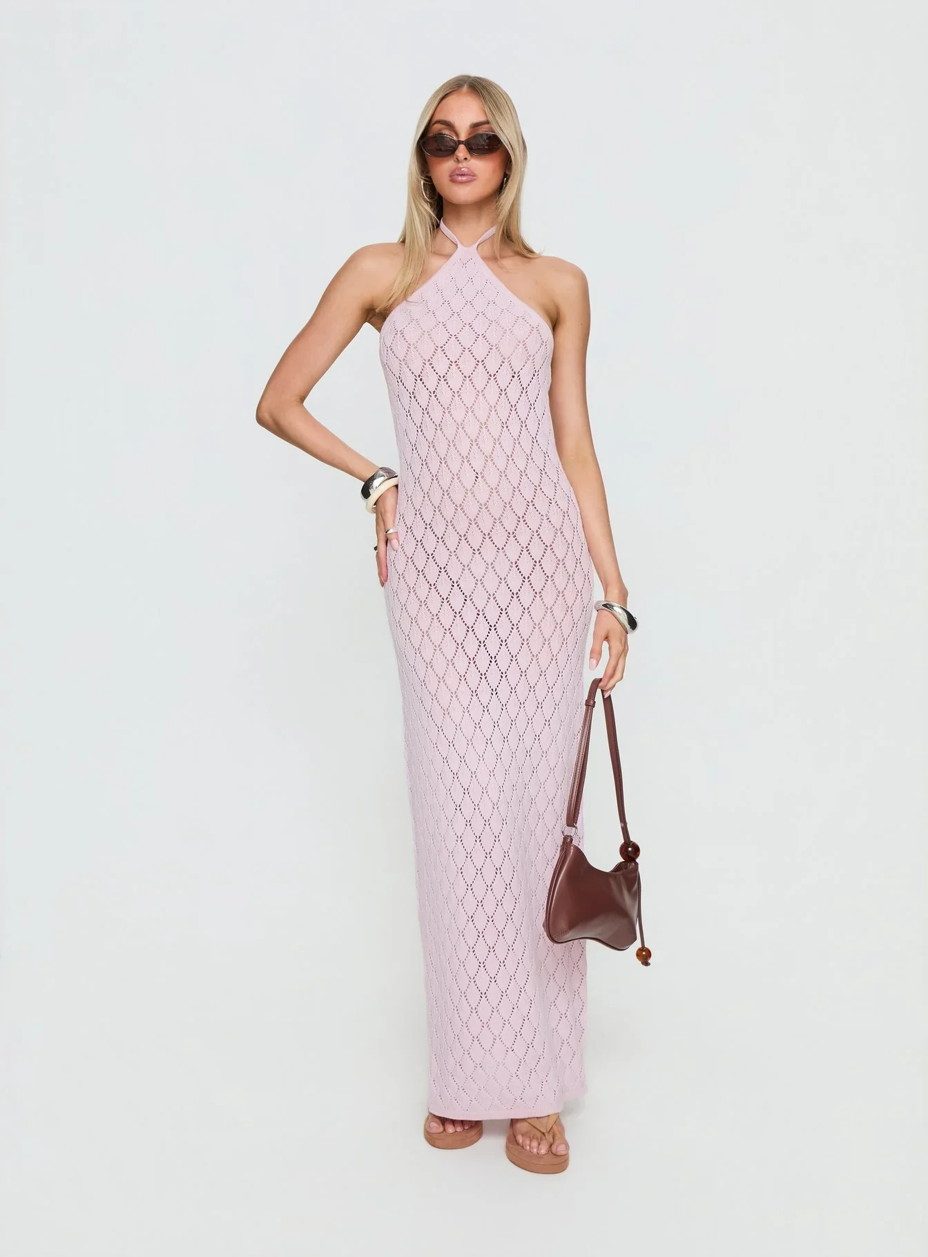 Jorda Halter Crochet Maxi Dress Pink