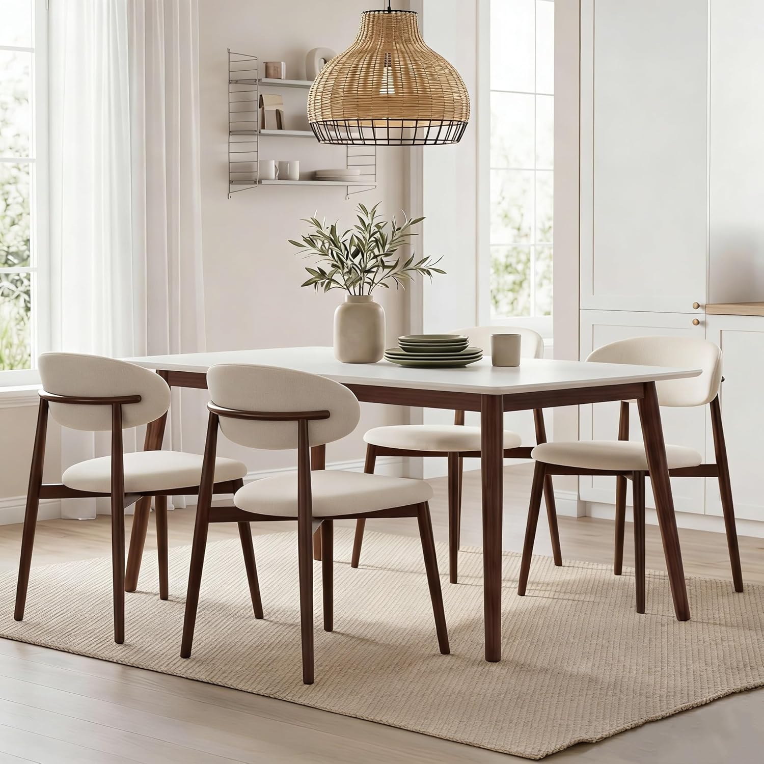 UVV Dining Chairs Set of 4, Metal Kitchen Chairs with Modern Fabric Upholstered for Dining Room, Beige