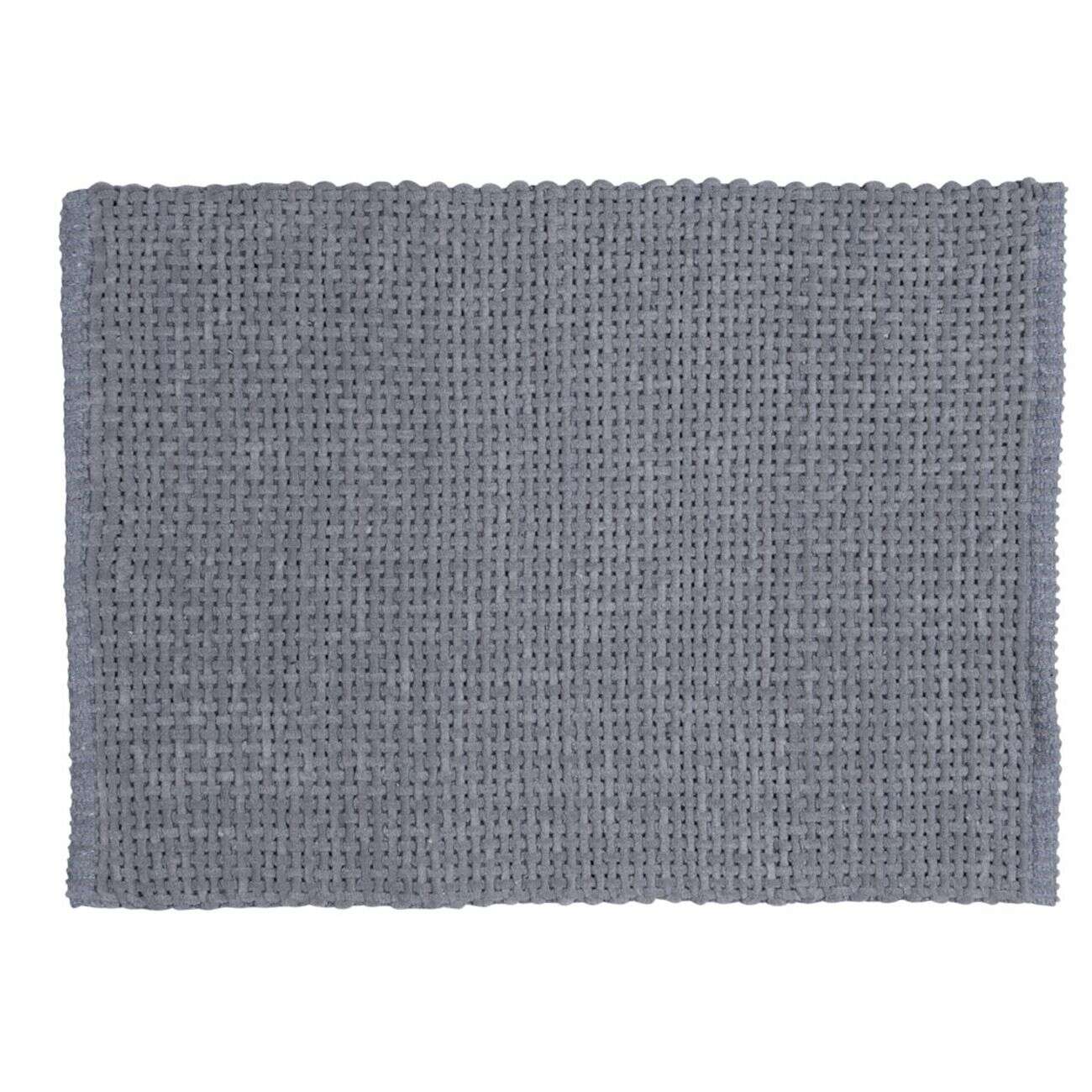 Tapis salle de bain rectangulaire polycoton quadrillé gris 45x70cm