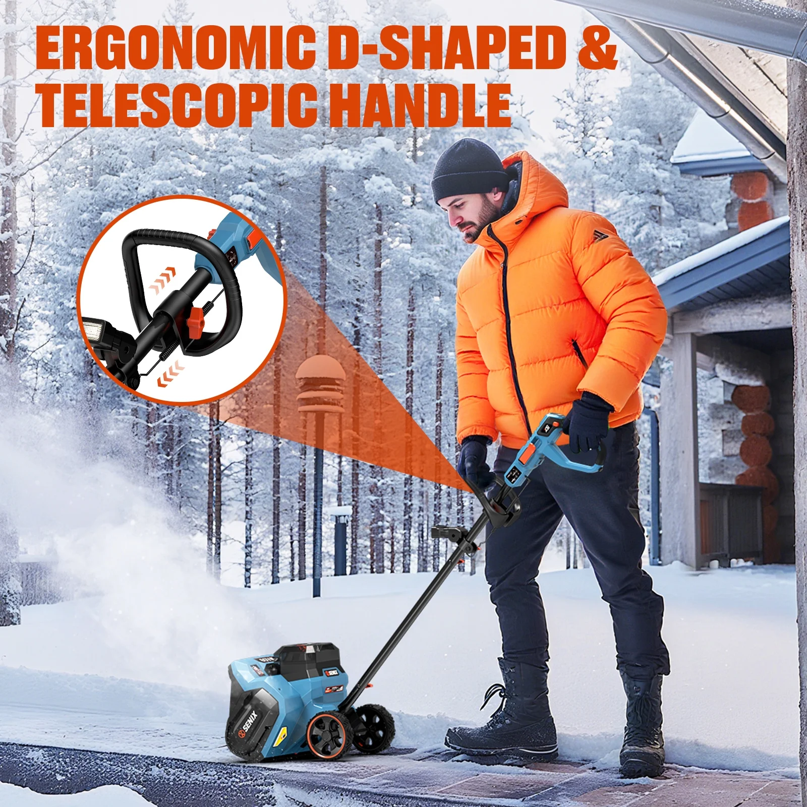 Brushless 60V 15-inch Cordless Snow Shovel with 6.0Ah Battery w/ Rear Wheels, 33ft Throw 600 lbs, 2-Speed Variable, Detachable LED Light, Telescopic Handle, Include 3A Charger, STX6-M(15") - Image 5
