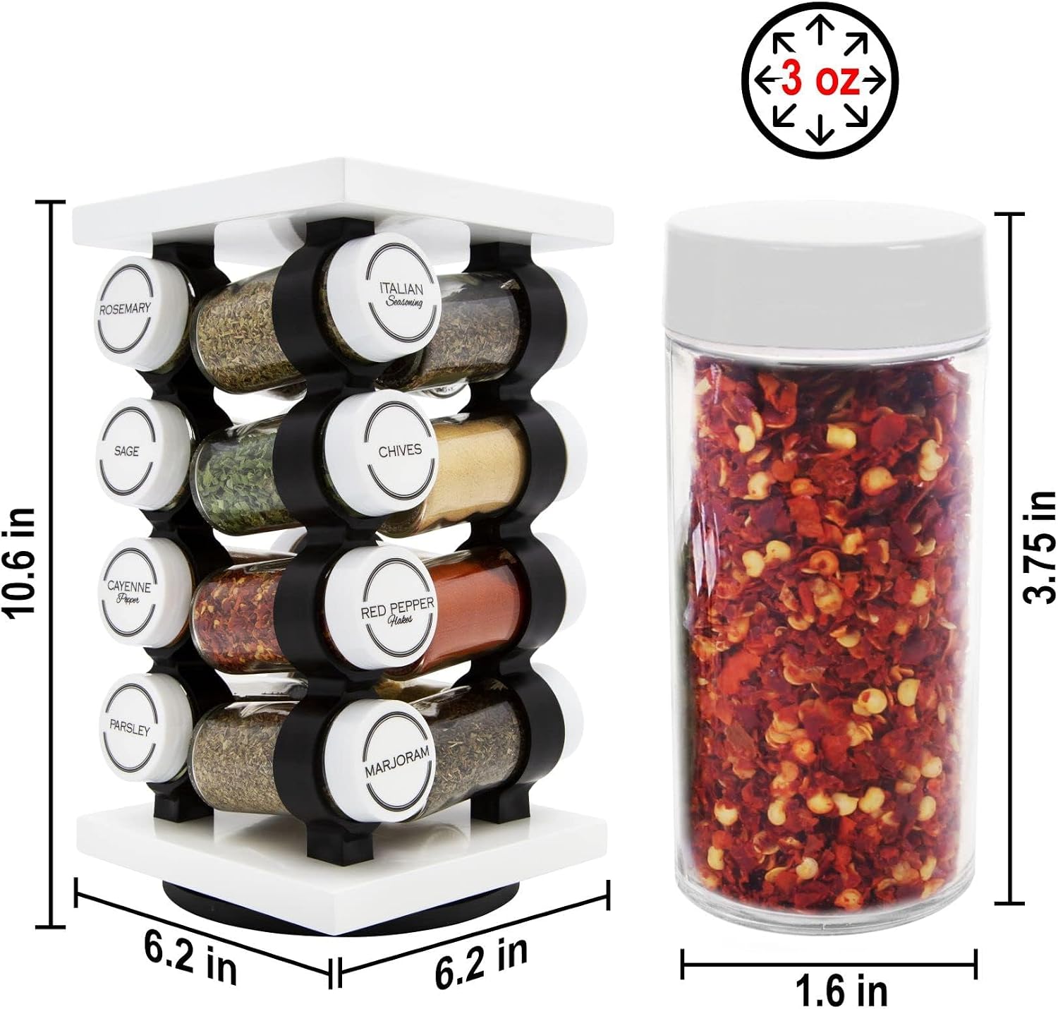 Orii 16 Jar Rotating White Spice Rack