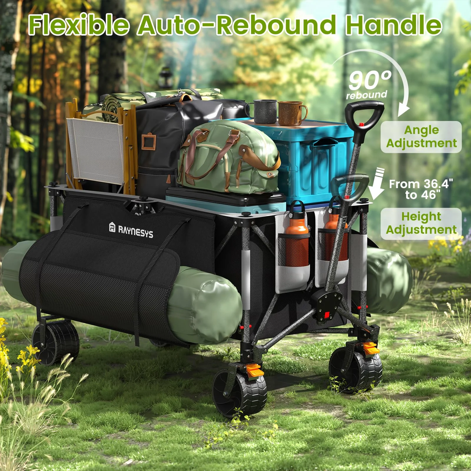300L Foldable Wagon Cart with Wheels, 440lbs Heavy Duty Beach Wagon for Sand Sports Camping Grocery, Black Gray - Image 8