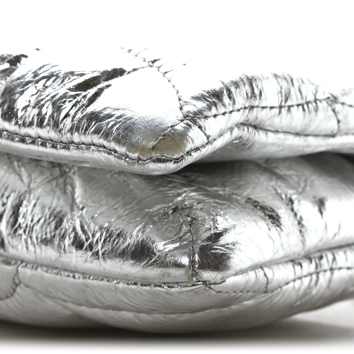 Metallic Crinkled Nappa Pillow Quilted Tiny Softie Bag Silver