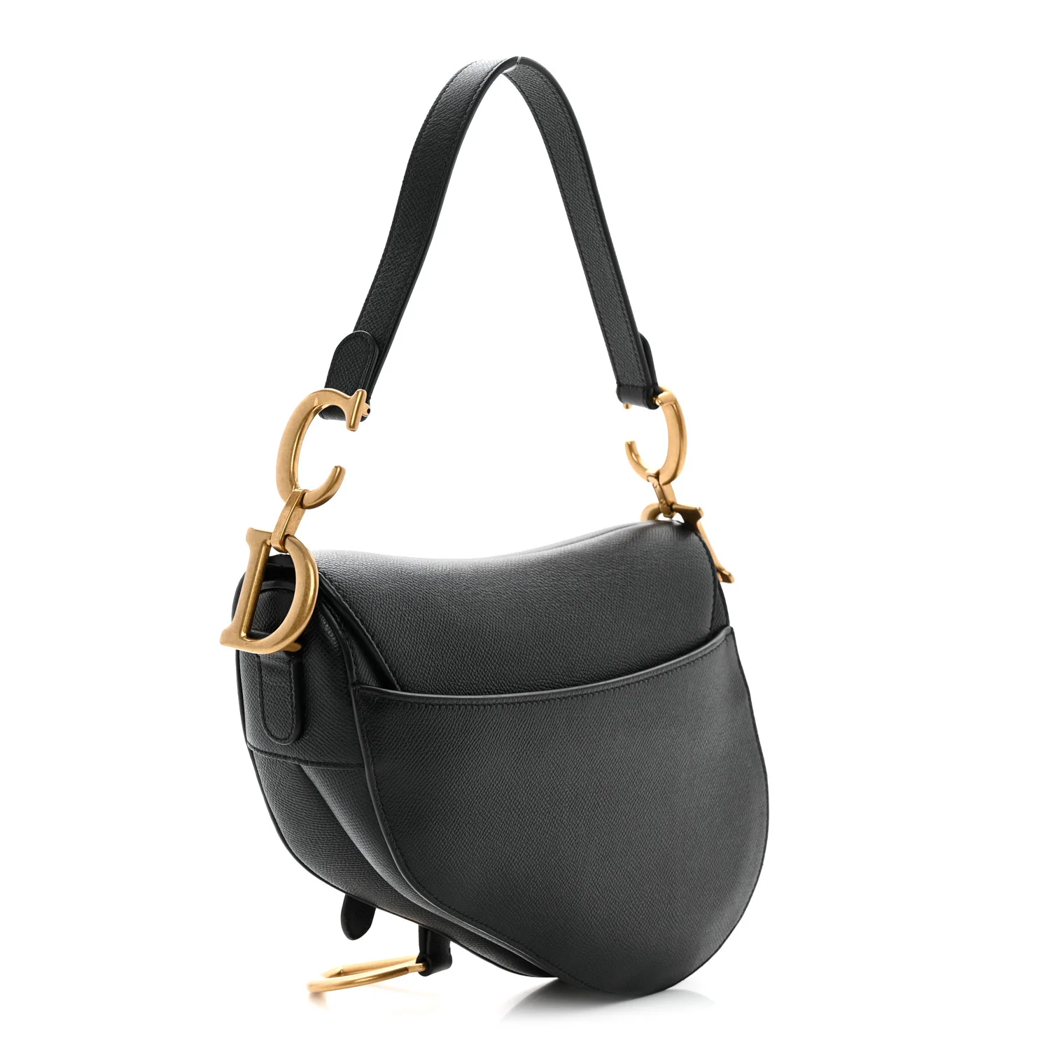 Grained Calfskin Saddle Bag Black