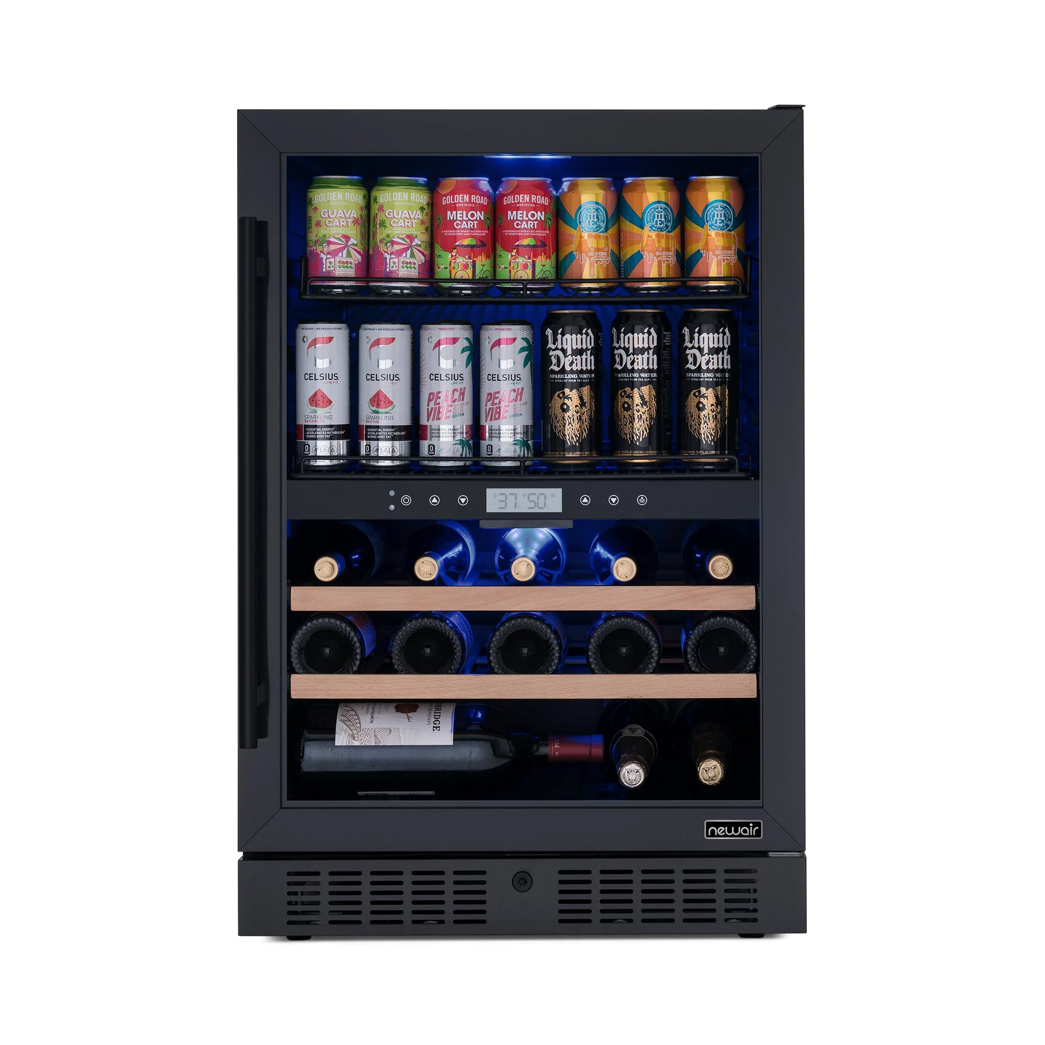 Newair 100-Can, 24-Bottle Built-in Dual Zone Black Beverage Fridge - 24