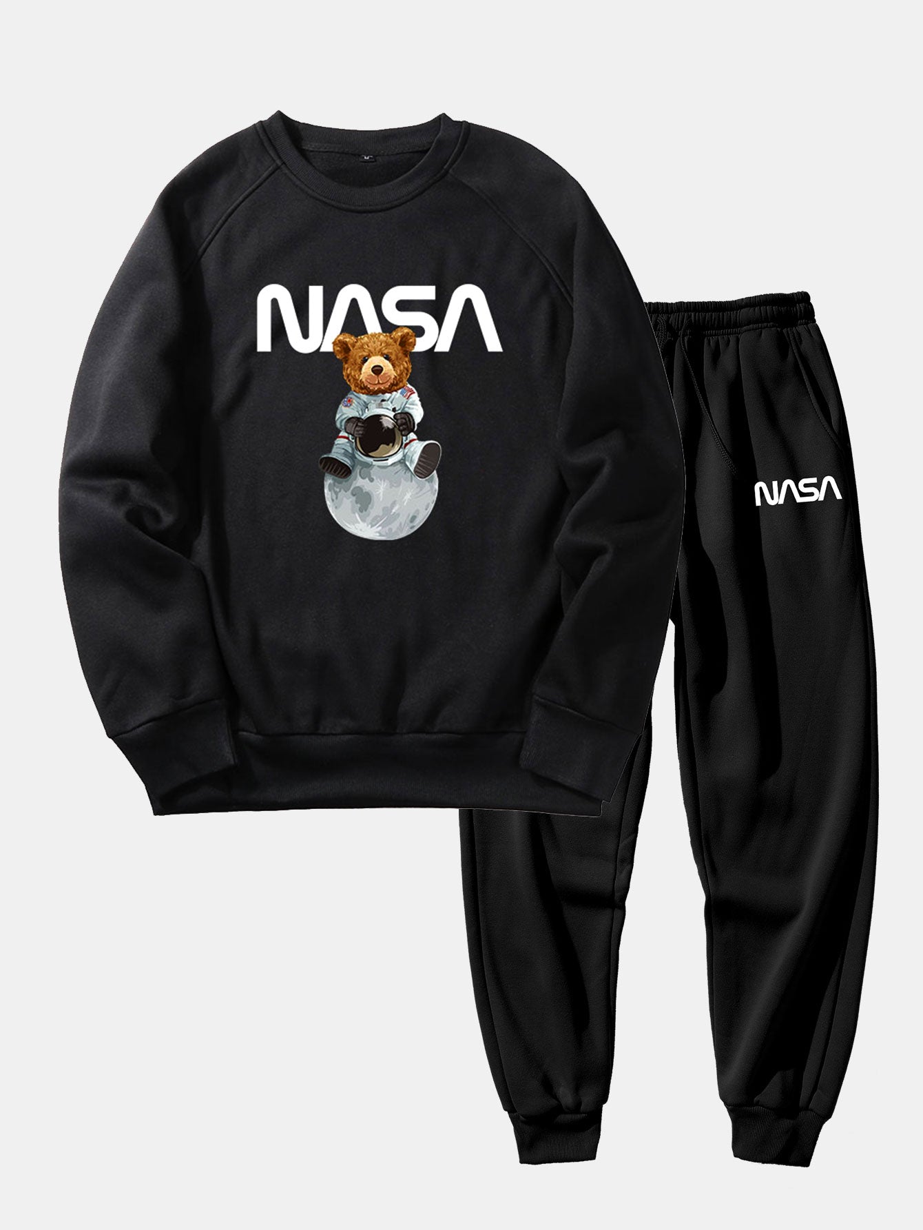 Sweat-shirt à manches raglan imprimé ours NASA et pantalon de jogging imprimé NASA