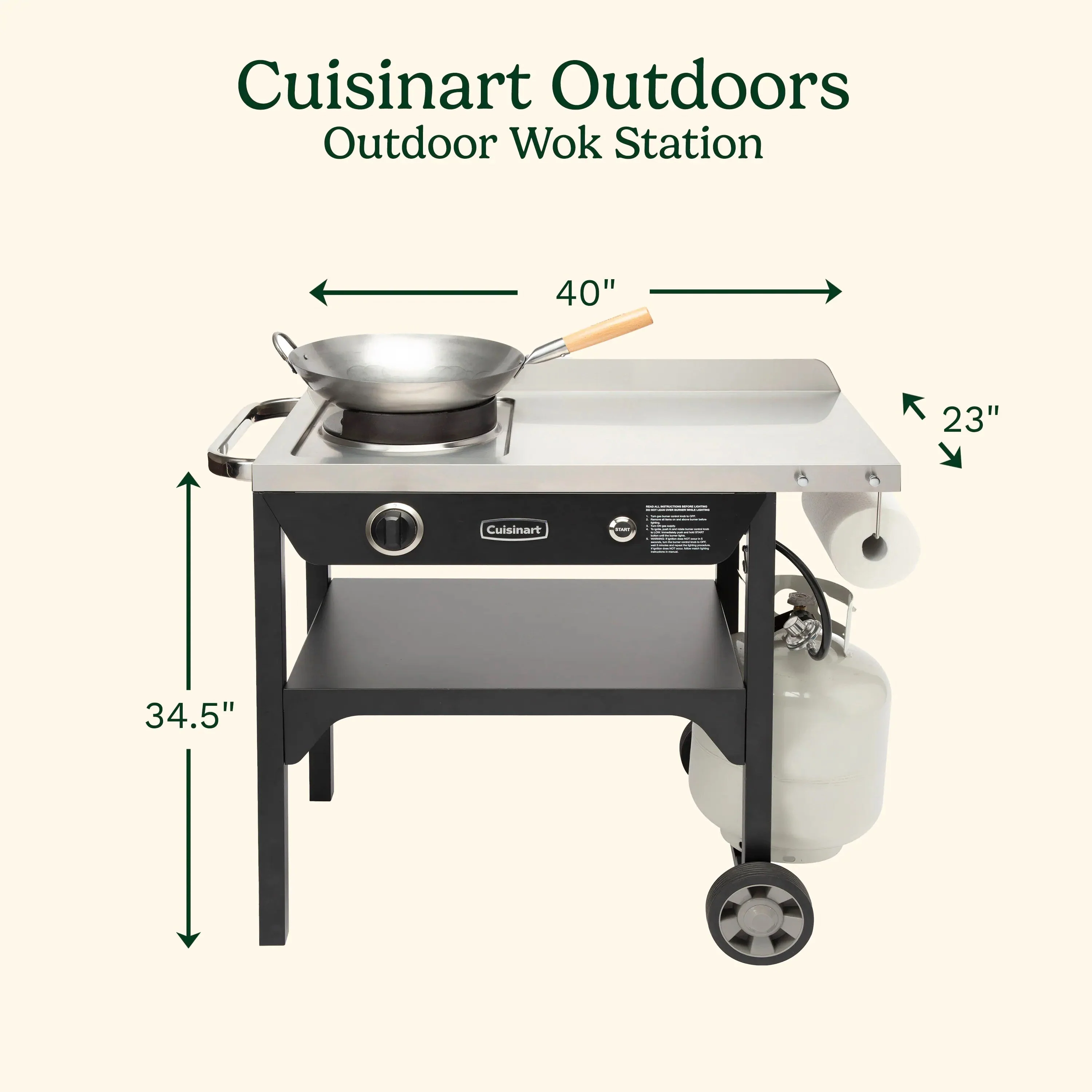 Cuisinart Outdoor Wok Station, 50,000 BTU Propane Outdoor Wok Burner w Prep Table, 14