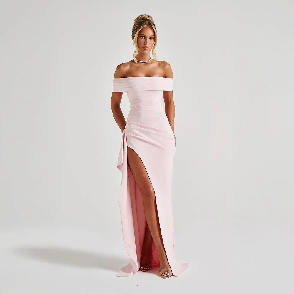 Robe Maxi Fendue Épaules Dénudées