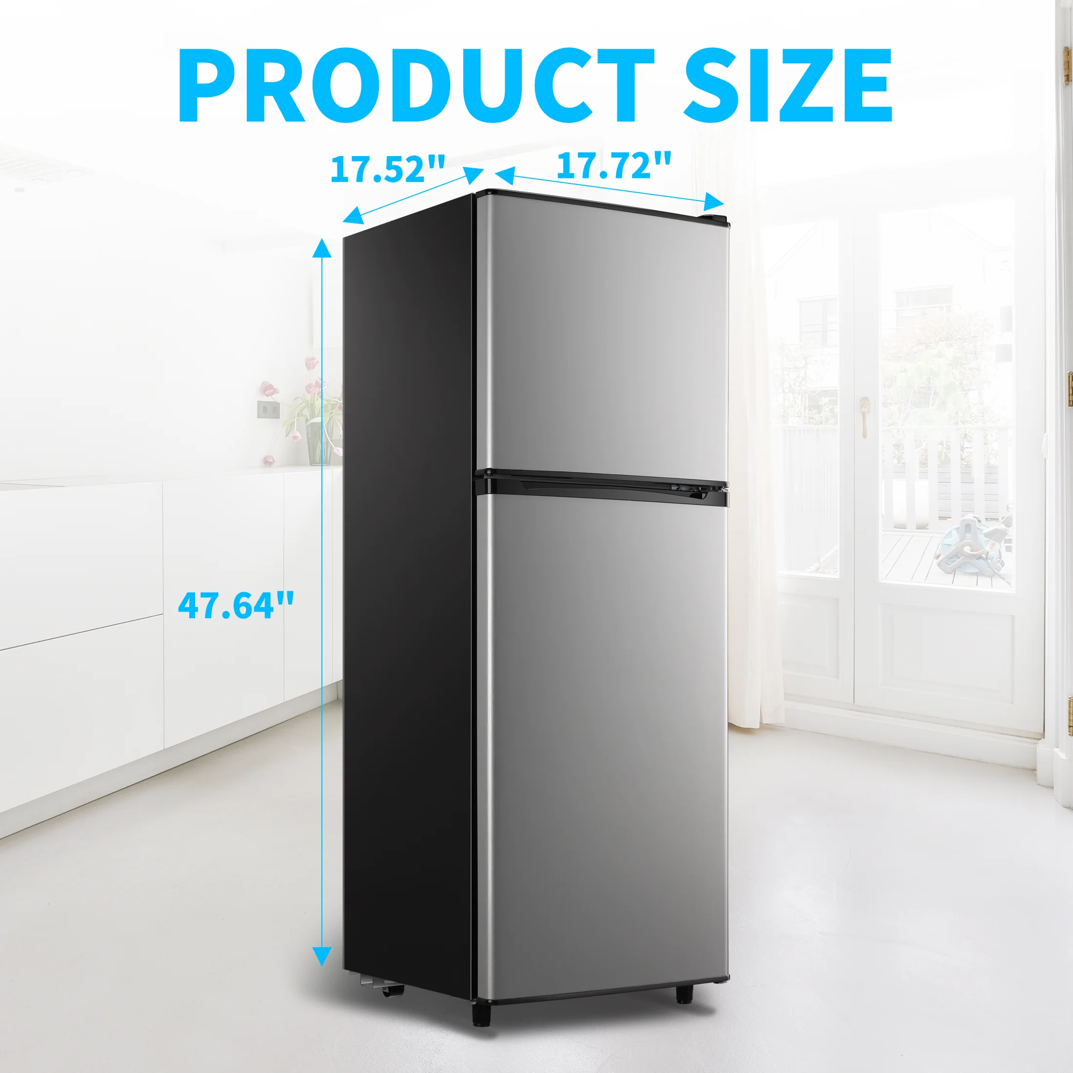 4.5 Cu. Ft. Compact Refrigerator 2 Door with Freezer, 5 Adjustable Thermostat & 4 Removable Glass Shelves