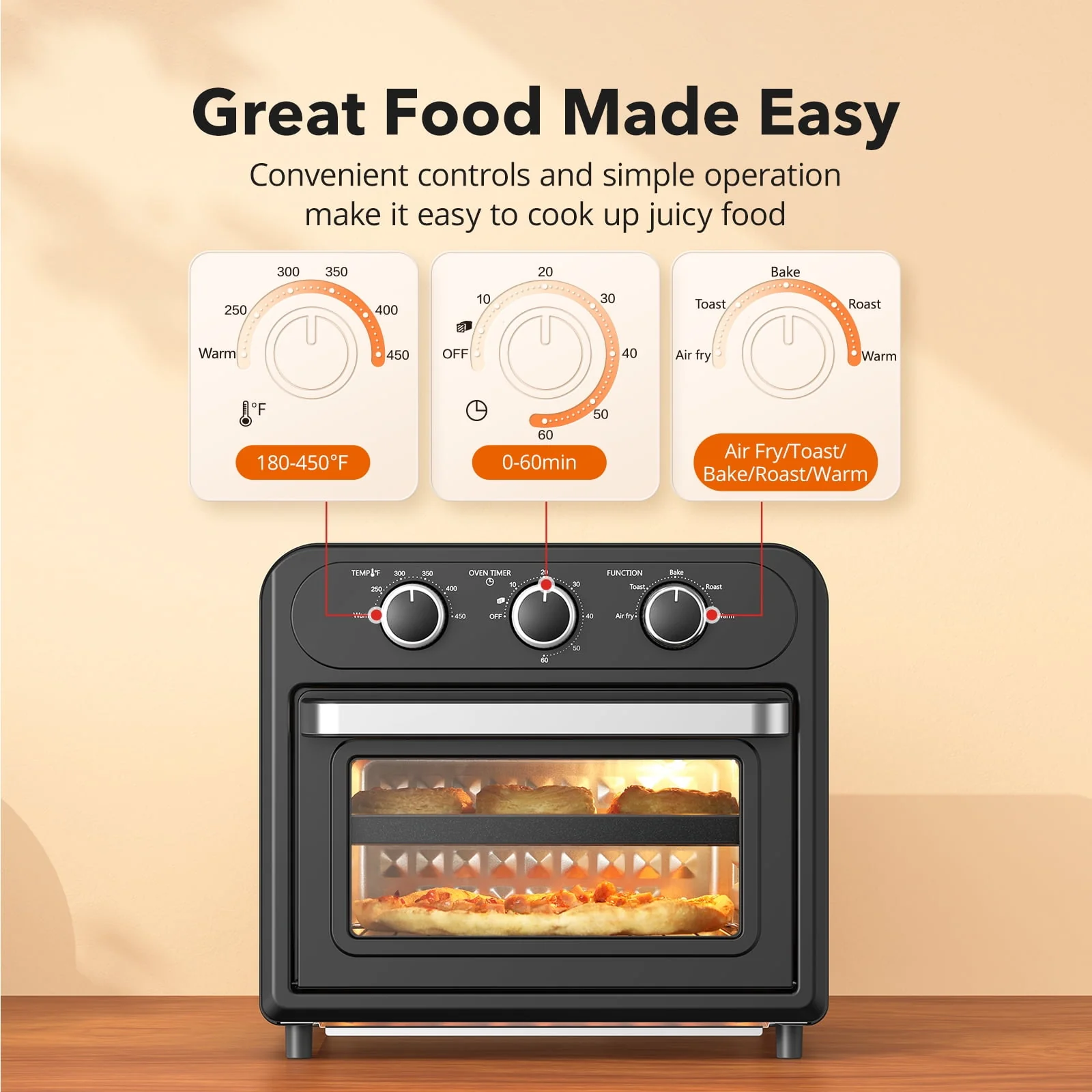 Taotronics Air Fryer | 1700W 14.8 Quart | 9 in 1 Air Fryer Oven | Oil - Less Cooker with Rotisserie Shaft