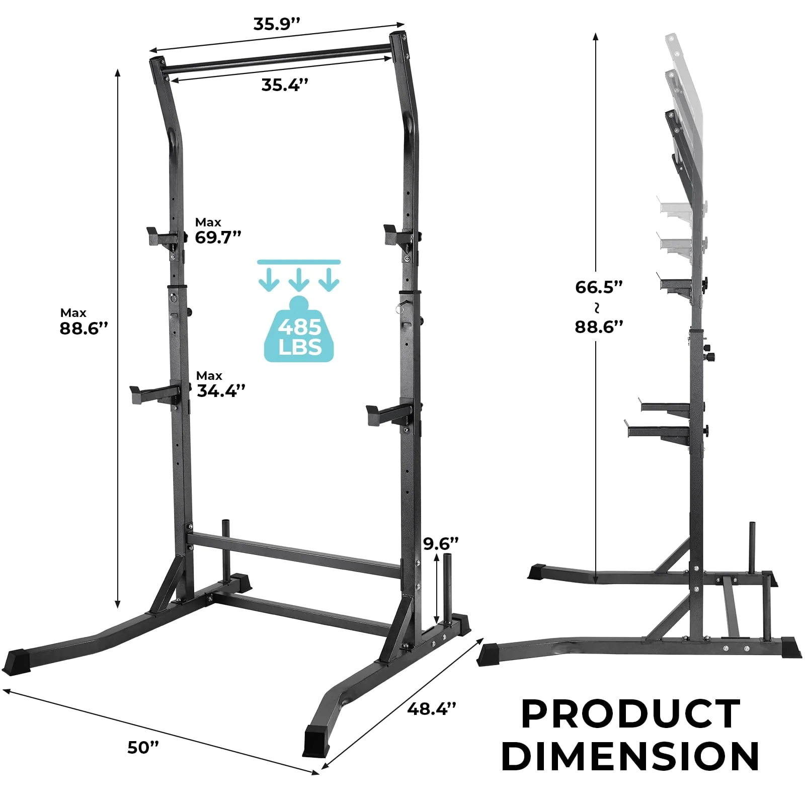 Adjustable Squat Rack, Barbell Rack, Weight and Bench Press Rack Stand, 485 lbs Image 4