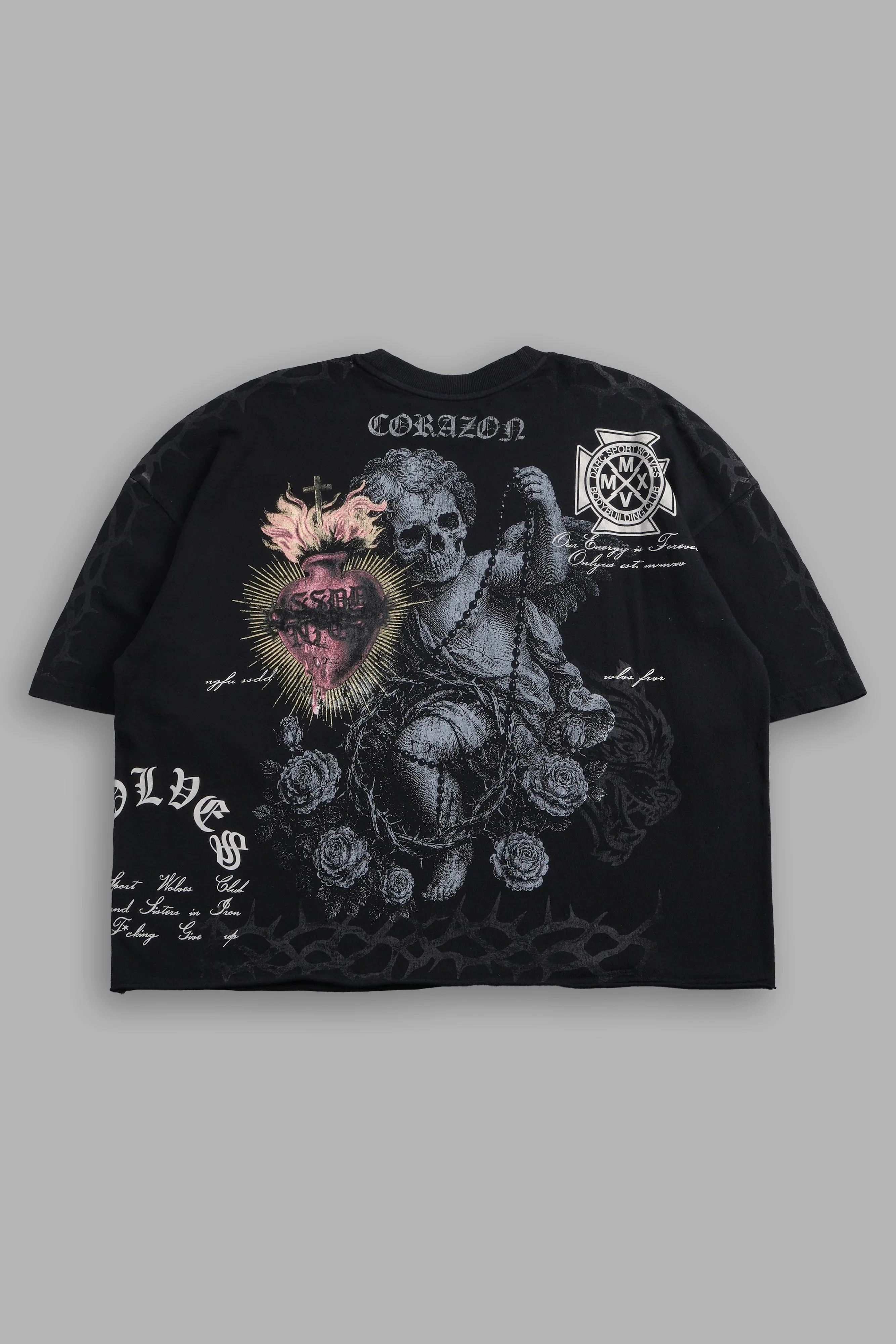 Angelito Muerto Premium Raw Hem Box Cut Tee In Black
