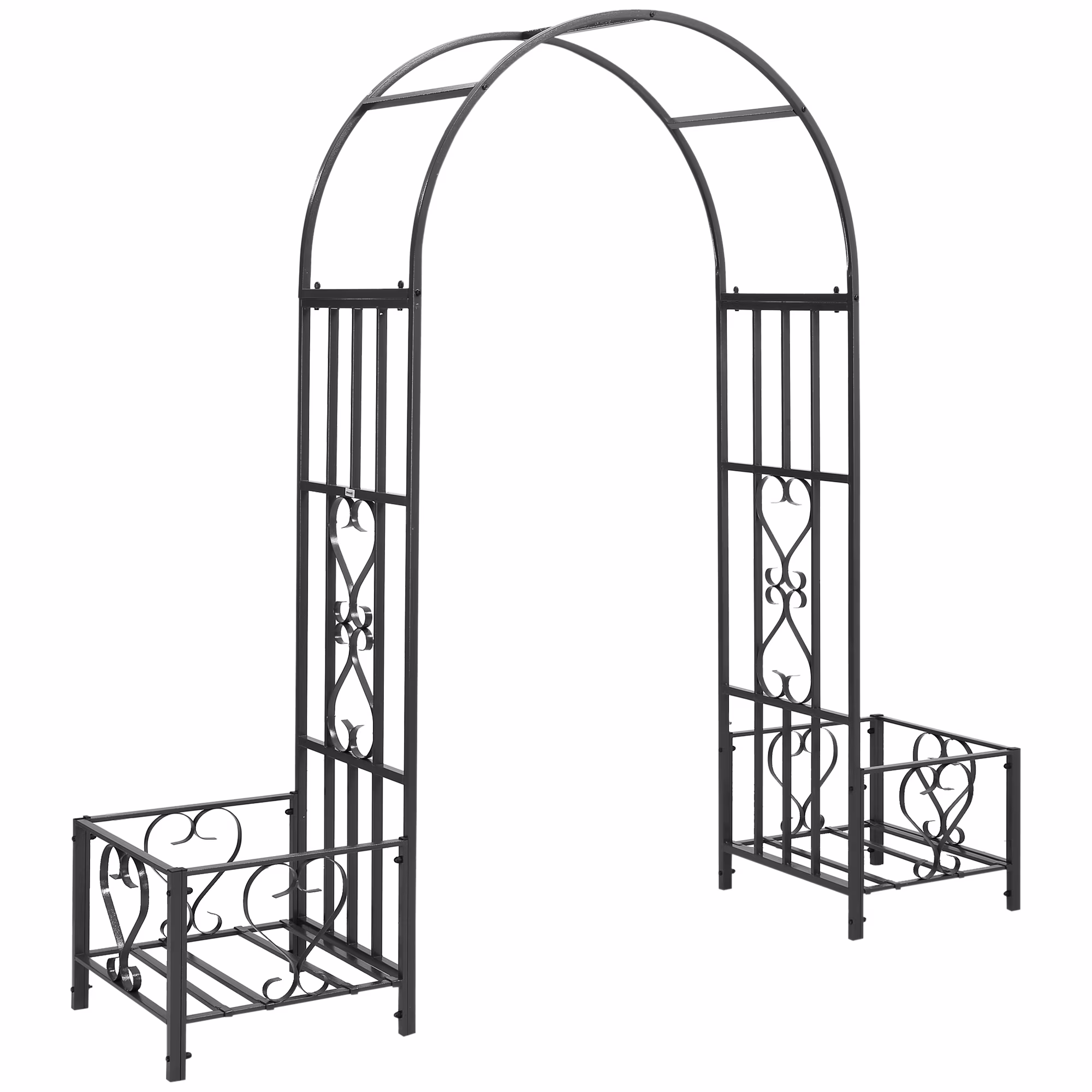 Outsunny Garden Arbor & Wedding Arch with Planters & Heart Motifs