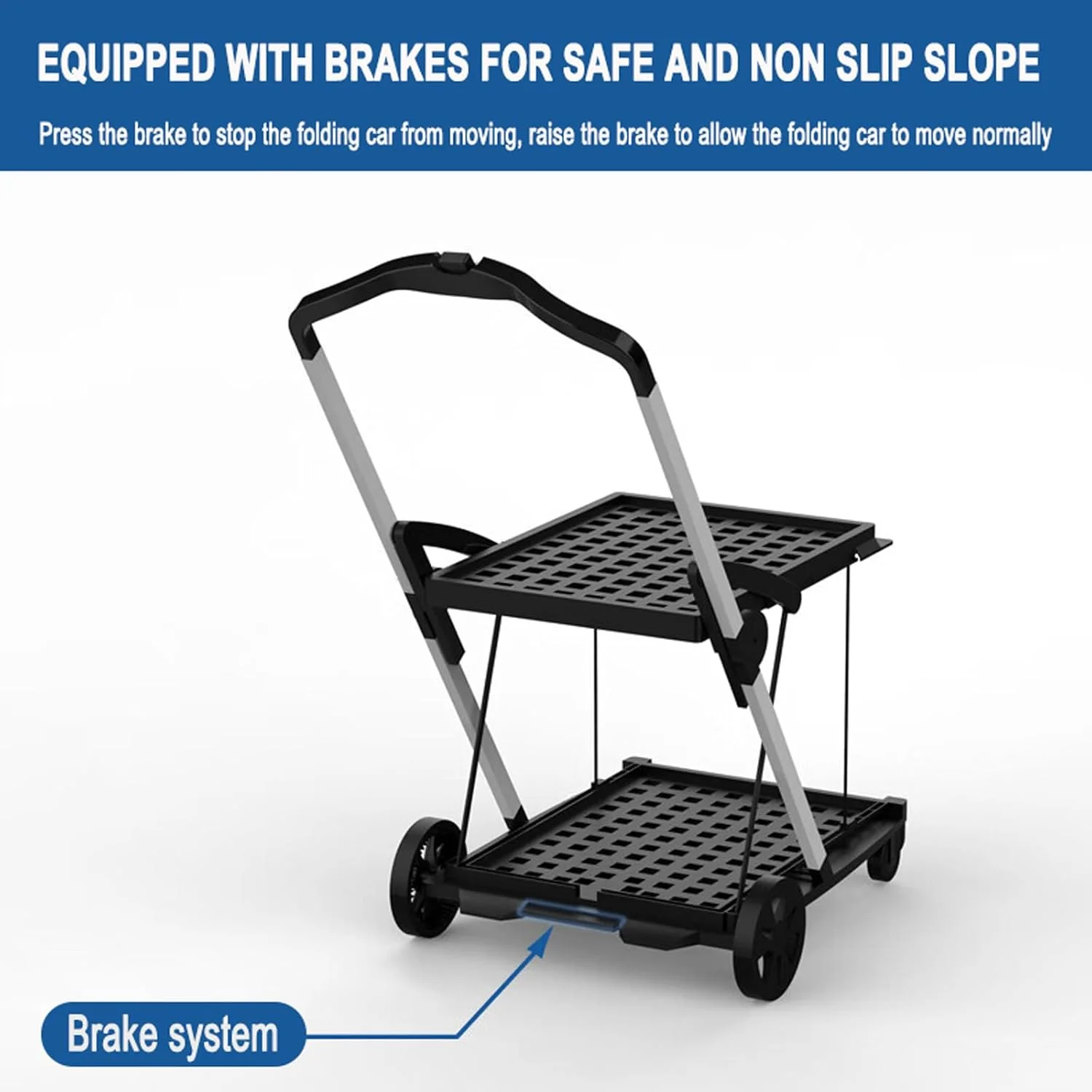 Foldable Grocery Cart with Wheels and Removable Storage Crate, Collapsible Shopping Cart, 2-Tier Portable Utility Cart for Home, GroceriesSupermarket - Image 5