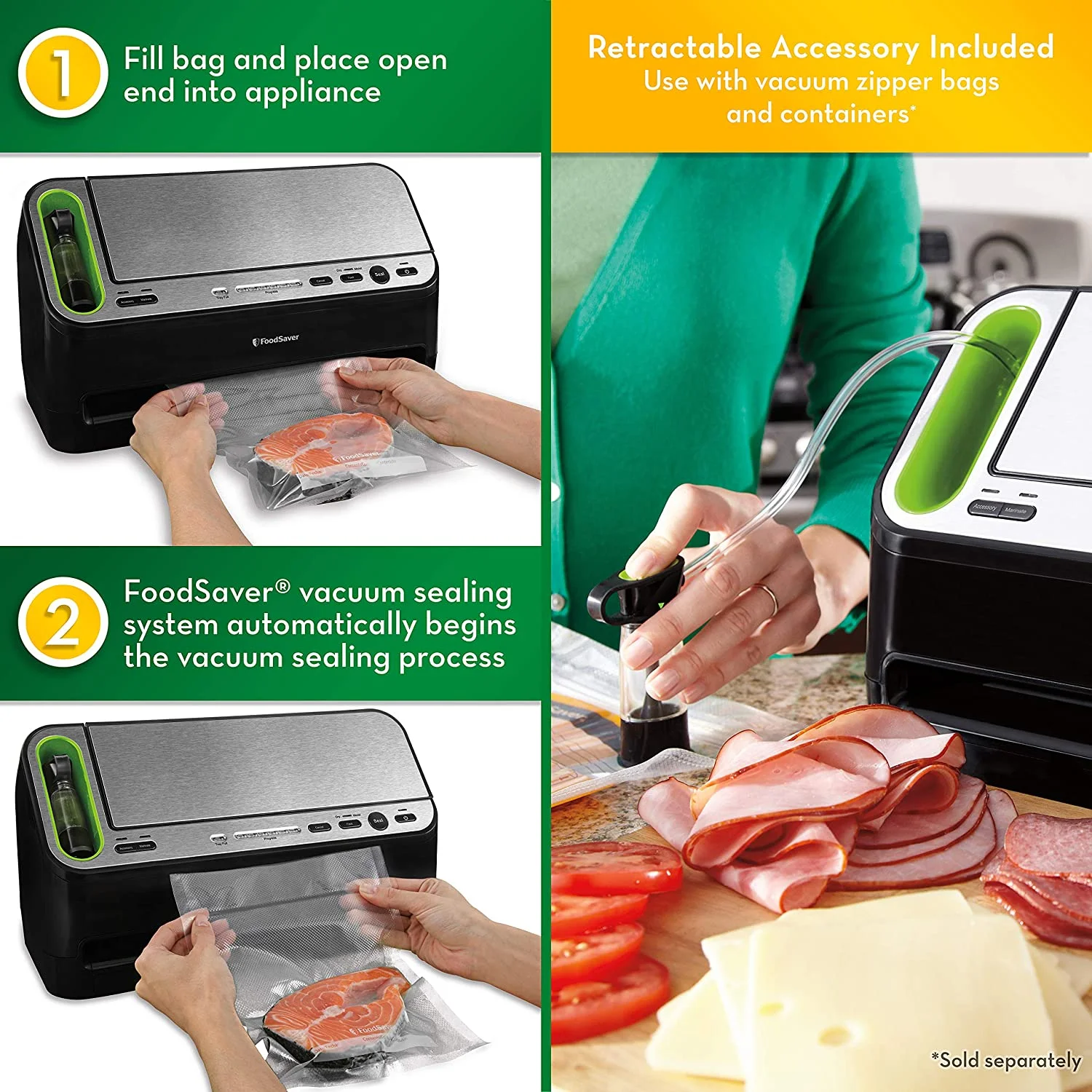 Foodsaver V4400 2 - in - 1 Vacuum Sealer Machine with Automatic Bag Detection and Starter Kit | Safety Certified | Black and Silver