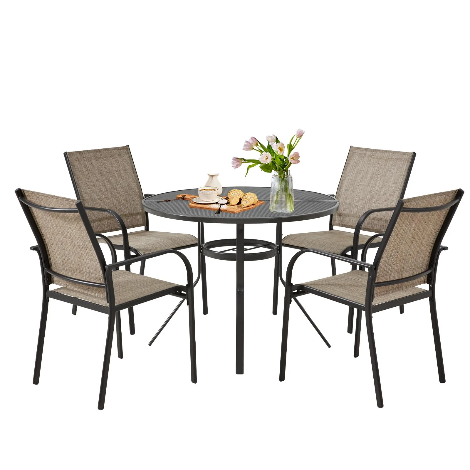 AECOJOY 5 Piece Patio Table and Chair Set for 4, Outdoor Dining Set with 1.73