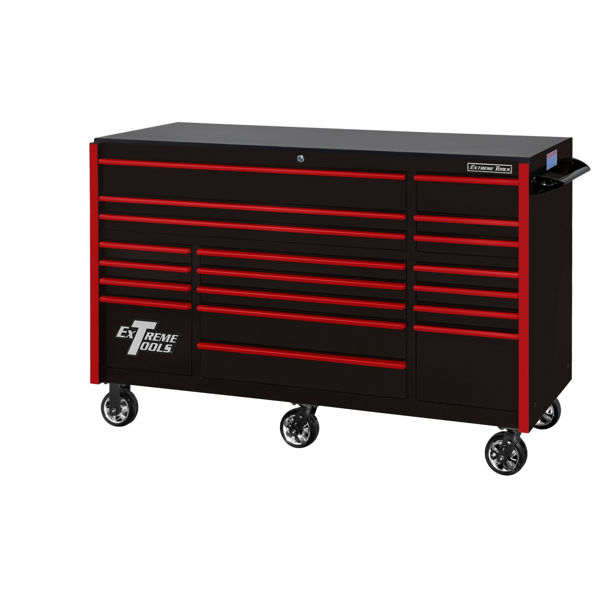 Servante d'atelier à roulettes Extreme Tools 72″ x 30″, 19 tiroirs avec glissières de 113 kg (250 lb), série RX 250
