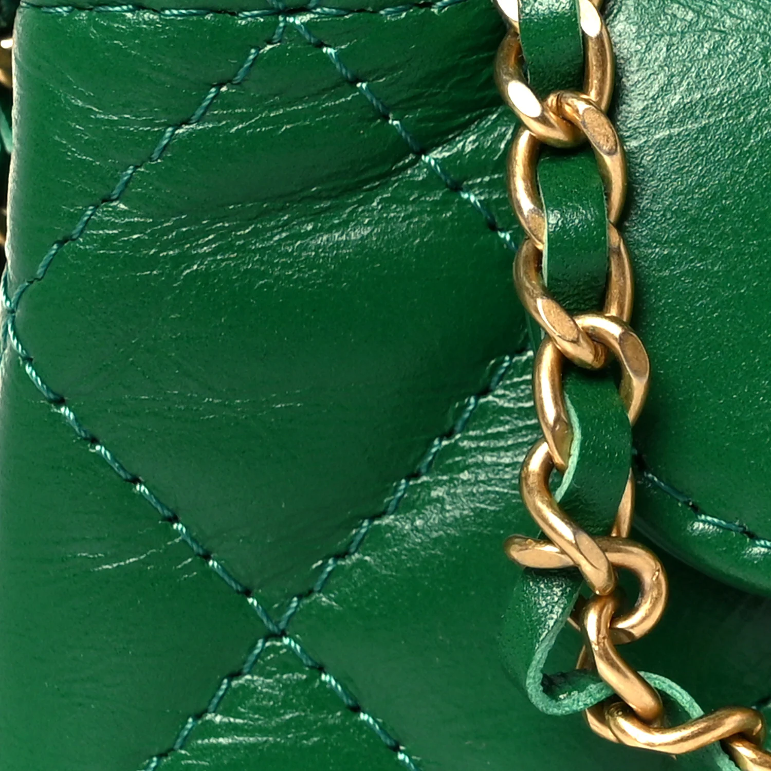Shiny Aged Calfskin Quilted Mini Nano Kelly Shopper Green