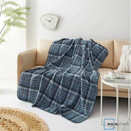 Mainstays Blue Plaid Plush Throw Blanket, Standard Throw