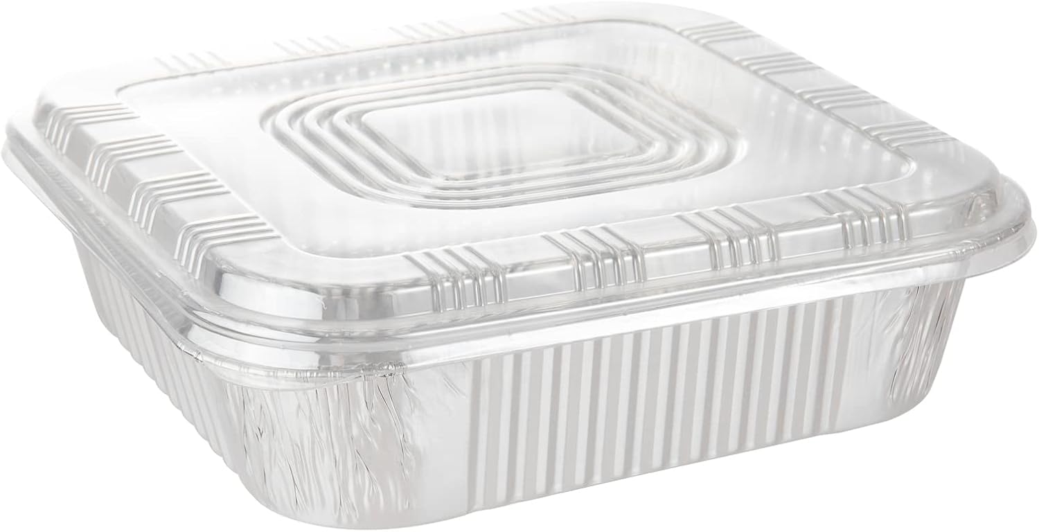 20 Pack Disposable Aluminum Pans with Clear Lids, 8x8 Foil Baking Pan