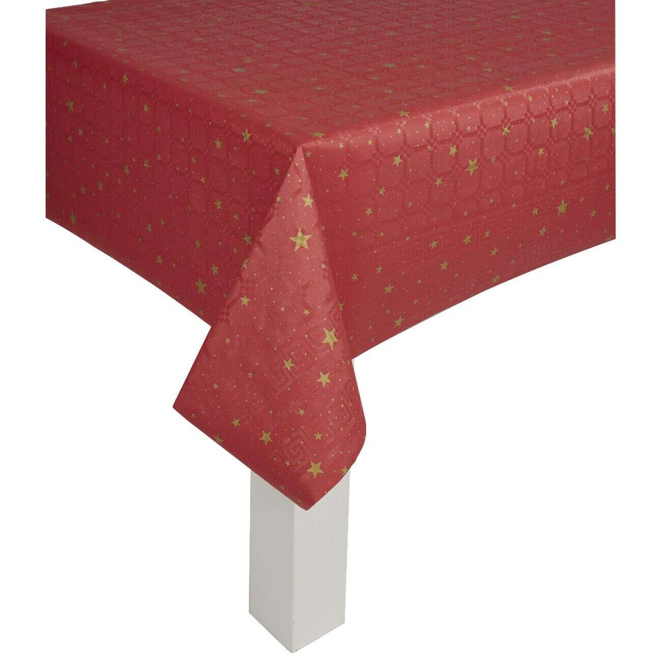 Nappe damassée rouge et étoiles dorées