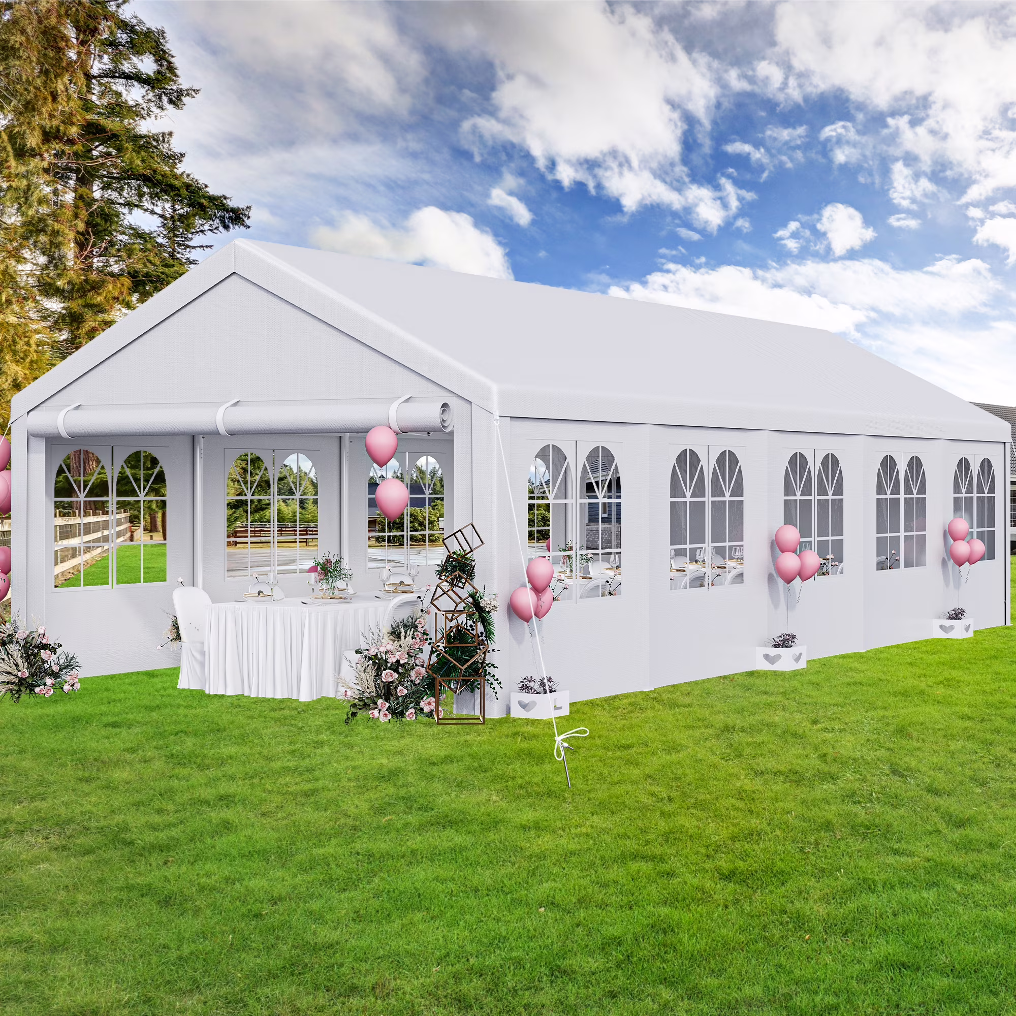 16x32ft Party Tent Heavy Duty Outdoor Wedding Tent Canopy Event Shelters Upgraded Galvanized Steel Carport with Removable Sidewall Windows for Commercial and Parties, White(16' x 32')