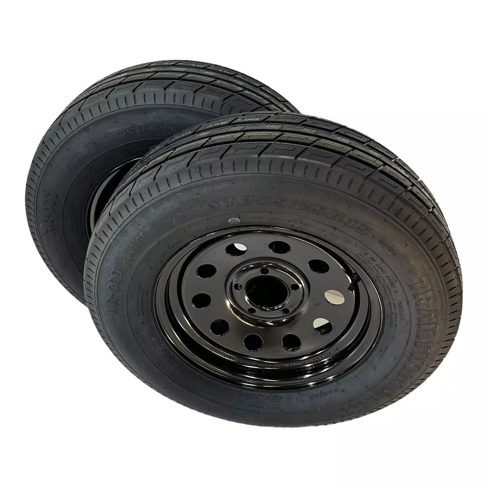 2-Pack Trailer Tire on Rim ST205/75R15 TrailFinder HT Radial 8 Ply Radial LRD 5 Lug Black Modular Wheel 5X4.5" Bolt Pattern