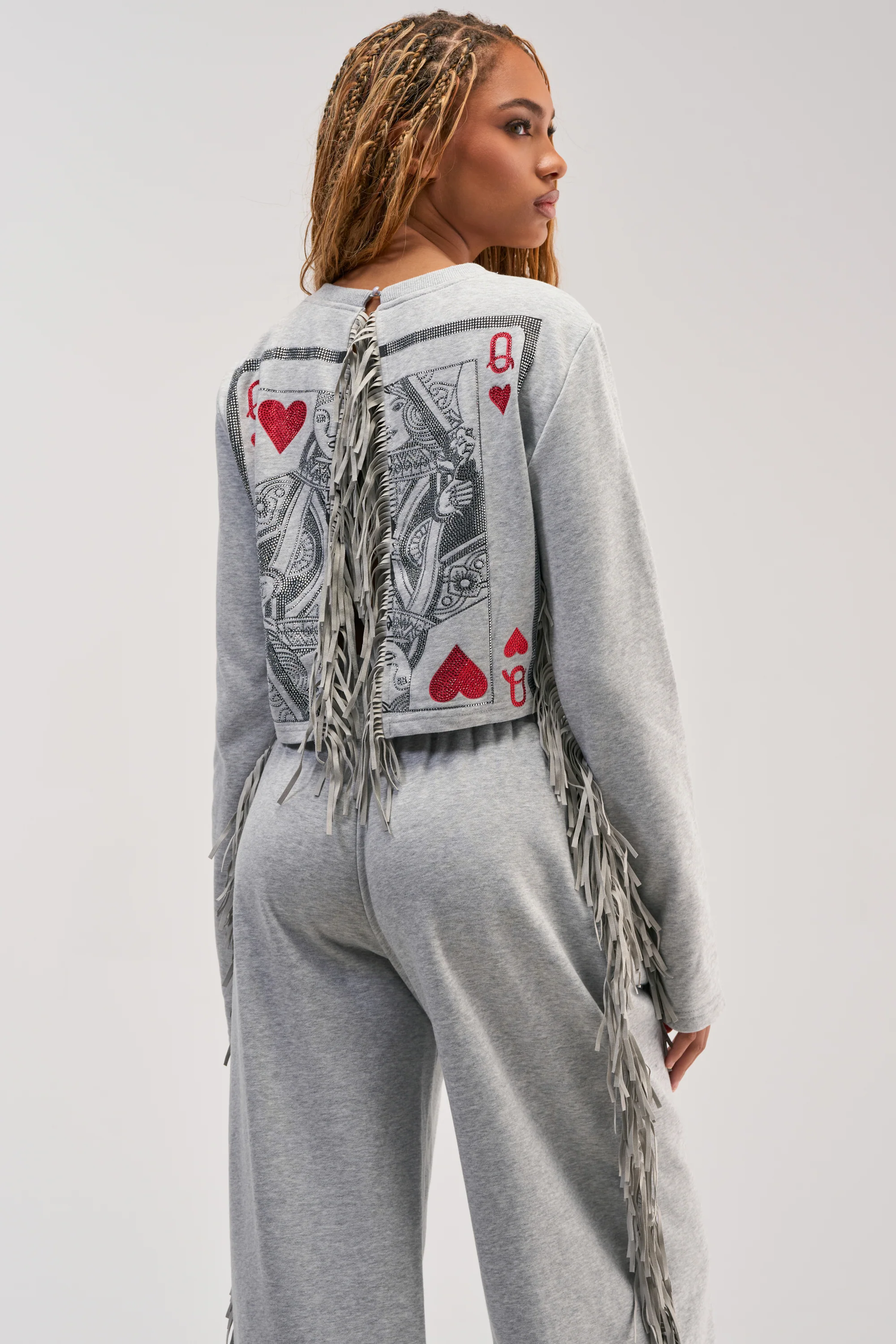PLAYING CARDS CROP SWEATSHIRT IN HEATHER GREY - Akira Store