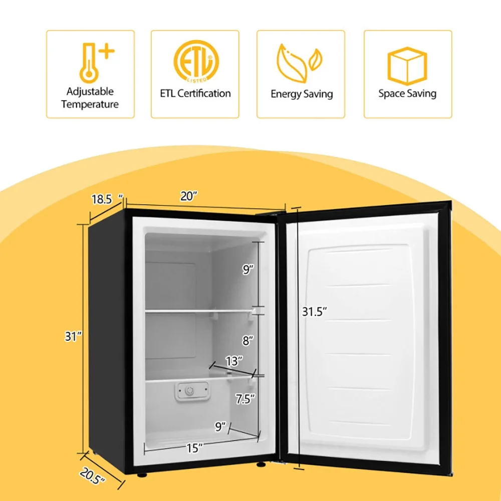 3 Cubic Feet Compact Upright Freezer with Stainless Steel Door, Compact Refrigerator for Dorm, Office, Bedroom - Image 3