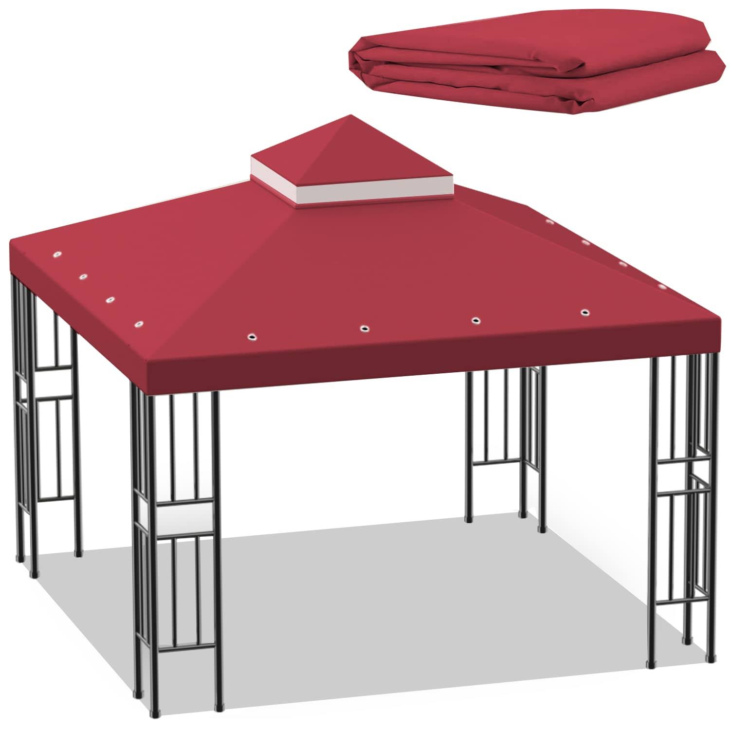 Sumfaller 10x10 ft Gazebo Replacement Canopy Top Cover Double Tiered Canopy Top Cover for Outdoor BBQ Roof Cover Grill Shelter (Red)