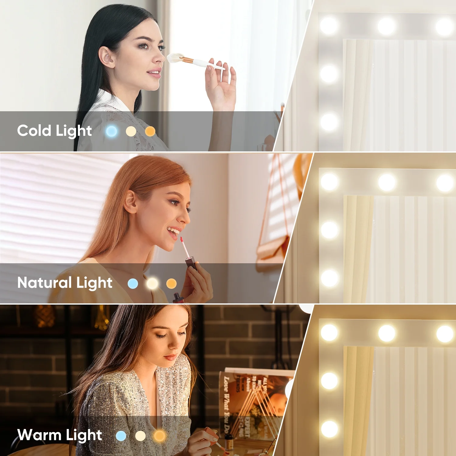 Makeup Vanity Desk with 3 Color Light Mirror, Vanity Table with 4 Drawers, Storage Shelf, Power Outlet, Adjustable Brightness Dressing Table, White(White 2) - Image 4