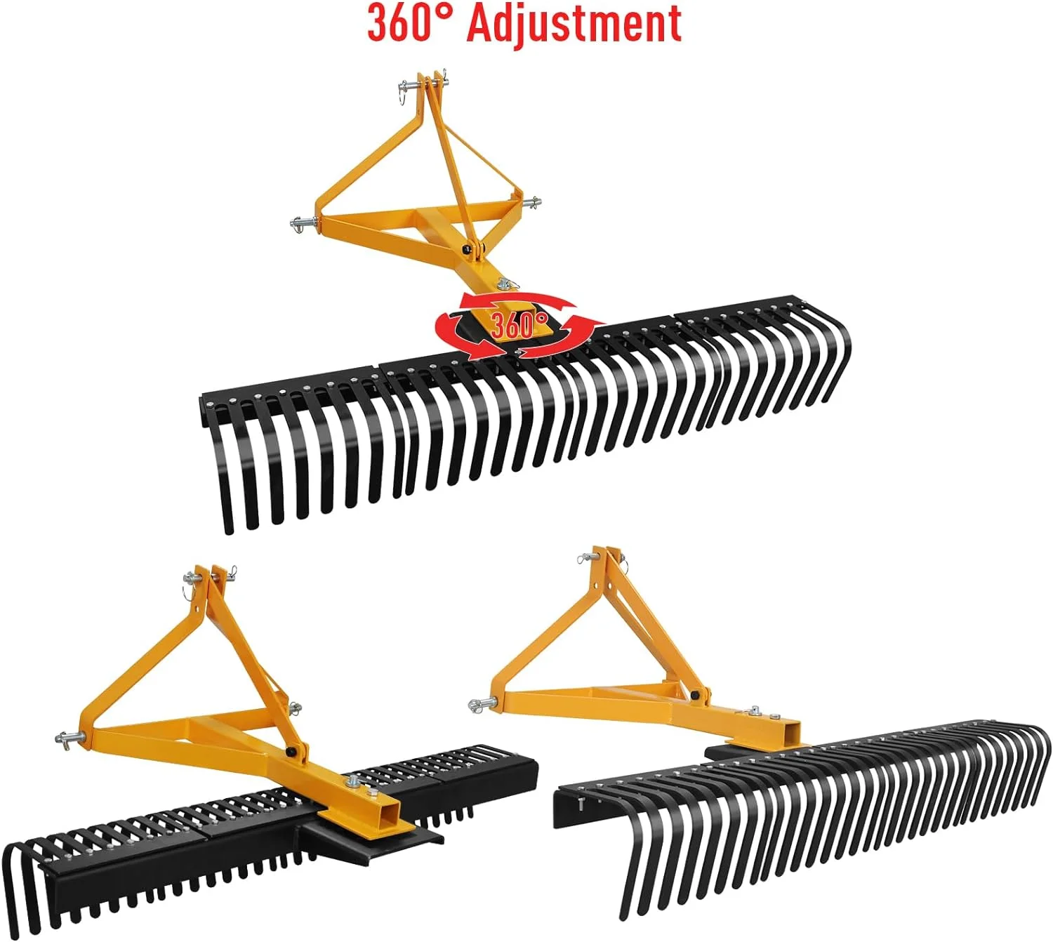 Landscape Rock Rake, 3 Point Attach 5 FT Tow Behind Tractor Rotatable Rake Fits Category 1 Hookup, Tow Behind Garden Tool, Landscaper, and Grass Comb(�ڻ�ɫ) Image 5