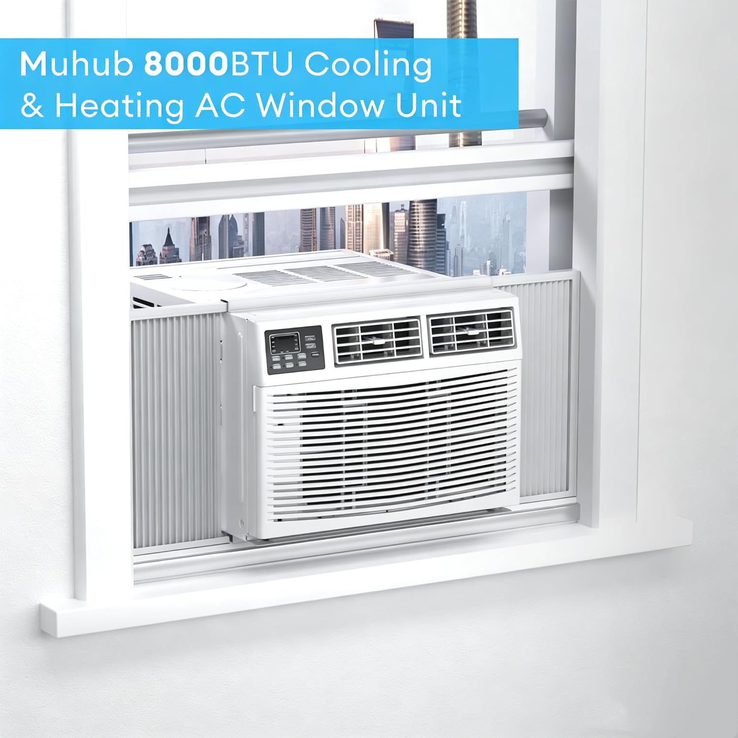 8,000 BTU Smart Window Air Conditioner with Heater, 4-in-1 Unit Cools Rooms up to 350 Sq.Ft, APP & Remote Control, Dehumidifier & Fan Mode, Easy Install Kit Included