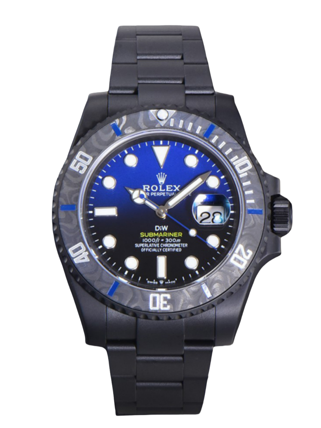 Rolex Submariner Diw 116610 PVD-DLC Stainless Steel Carbon Fiber Bezel Blue Dial