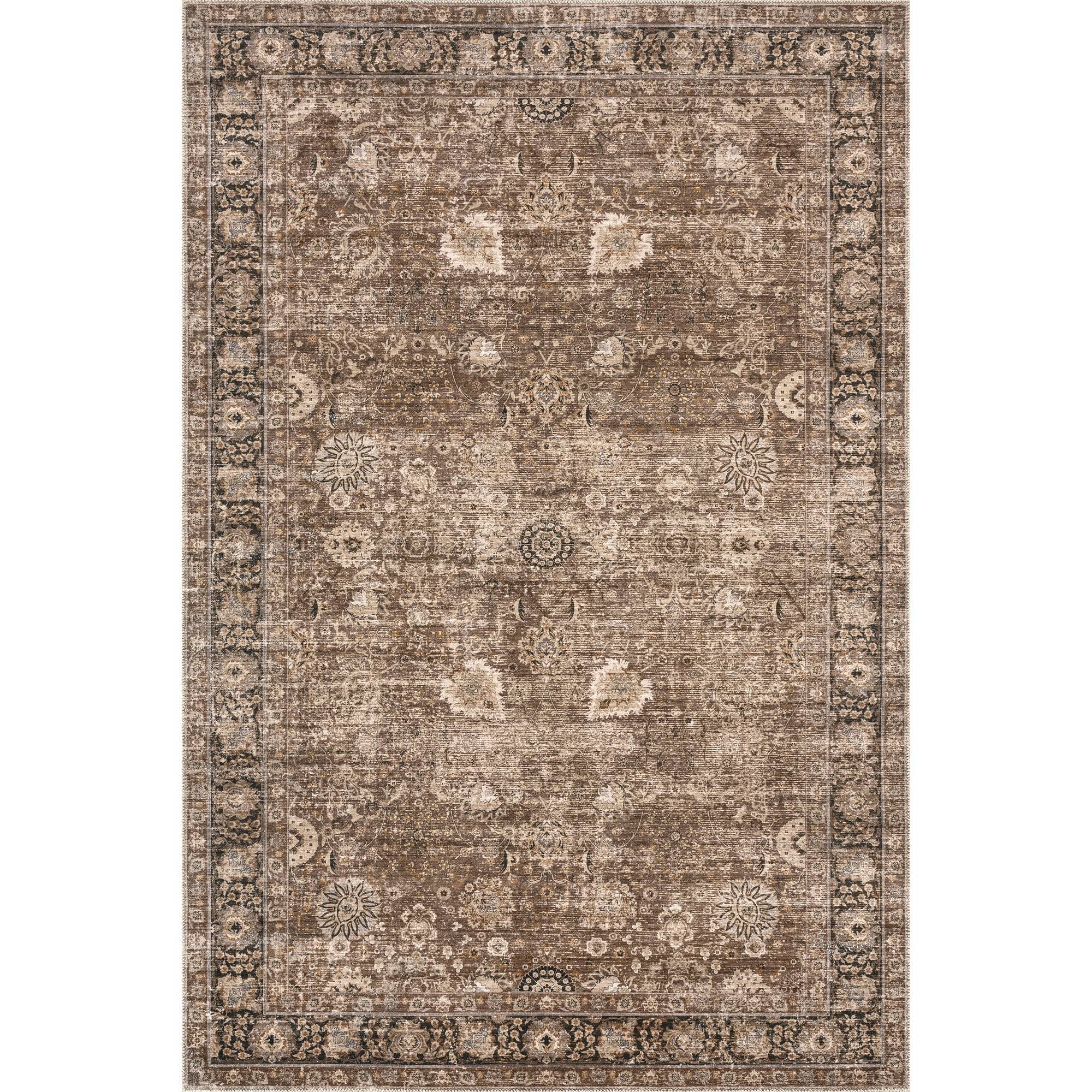 Lauren Liess x RugsUSA - Bayberry Vintage Machine Washable Area Rug, 5' x 8', Brown
