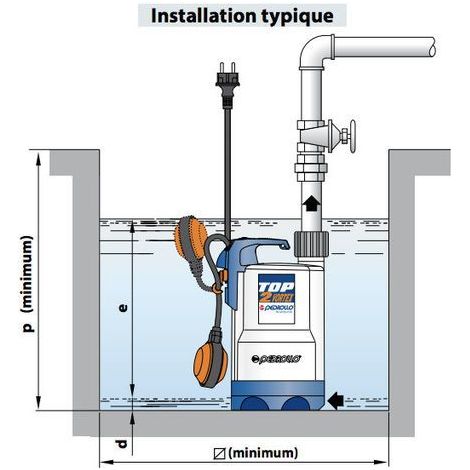 Pedrollo – Pompe de relevage automatique pour eaux usées – Débit 20-180 l/min – Hauteur de refoulement 6,5 m – Flotteur intégré – Corps solide 25 mm